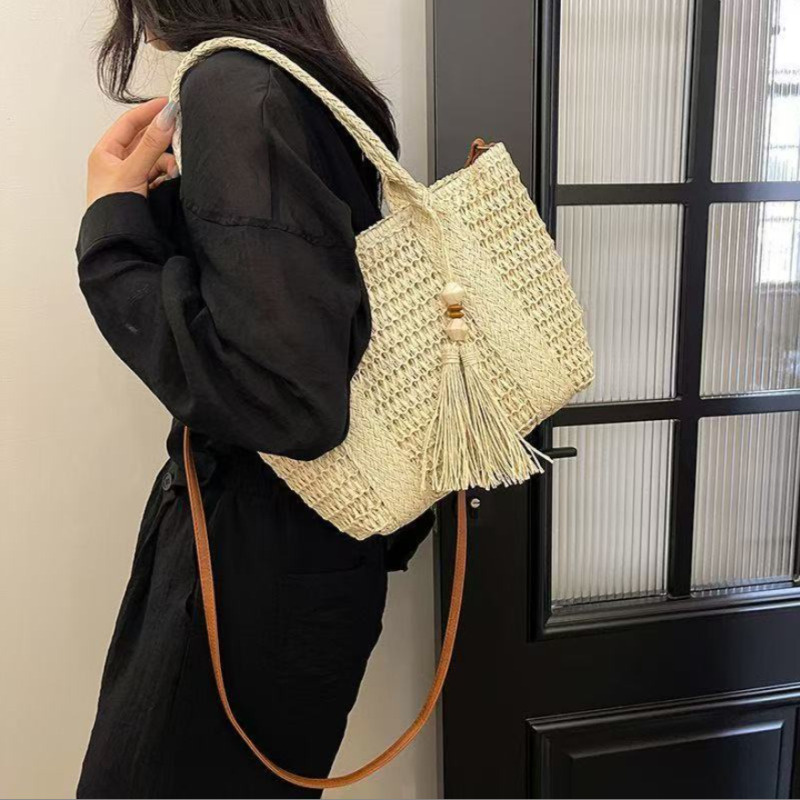 Woven Straw Bag - Bolsa de Palha Trançada para Mulheres,