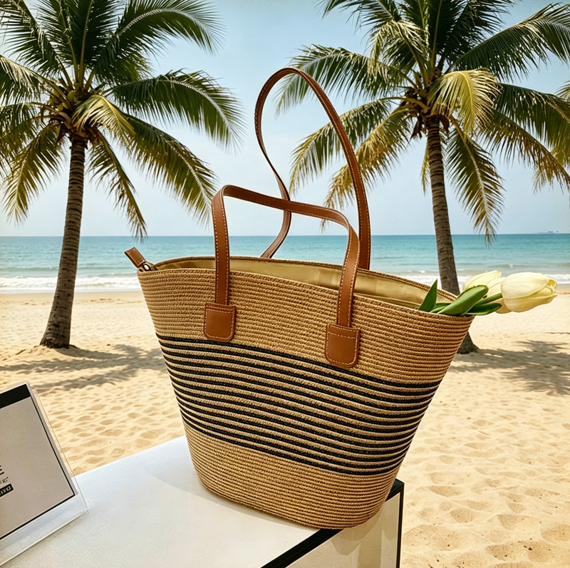 Woven Straw Bag - CLAREGQI Bolsa feminina listrada de palha,