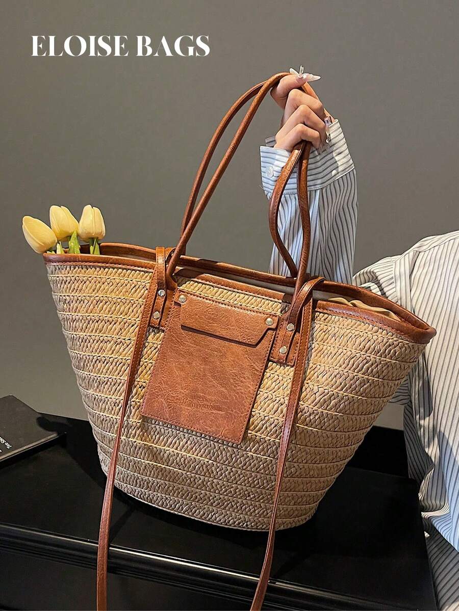 Woven Straw Bag - Bolsa de Ombro Grande de Palha